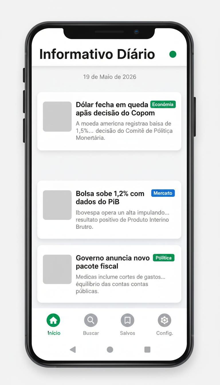 Tela do app mostrando resumo diario